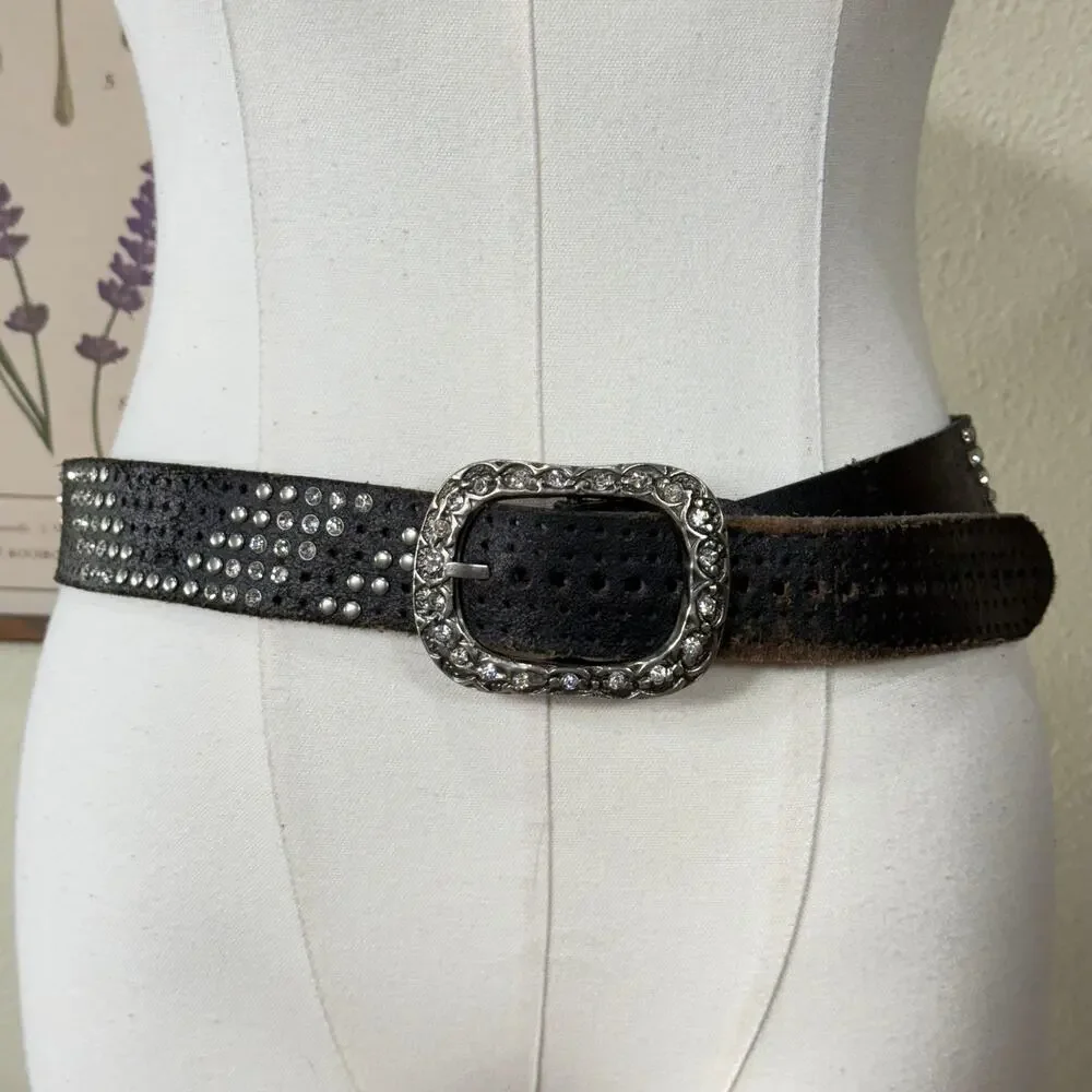 Leather Studded Rhinestone Bling Belt Trashy McBling Rockstar Girlfriend Emo XL
